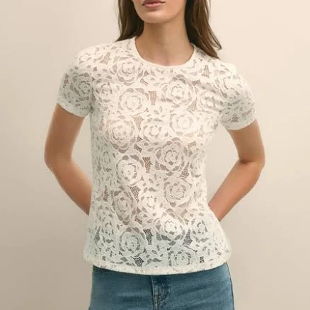 Brooks Brothers Women's Semi-Sheer Floral Lace Top