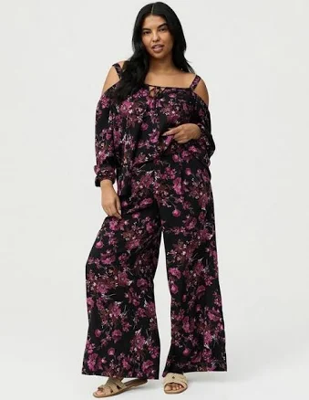 Women's High-Rise Pull-On Wide-Leg Pant In Whimsical Daisy Floral Black In Print By Most Loved At Torrid