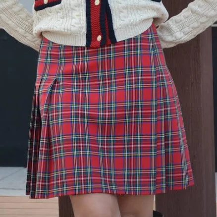 Vintage Tartan Wool Pleated Miniskirt