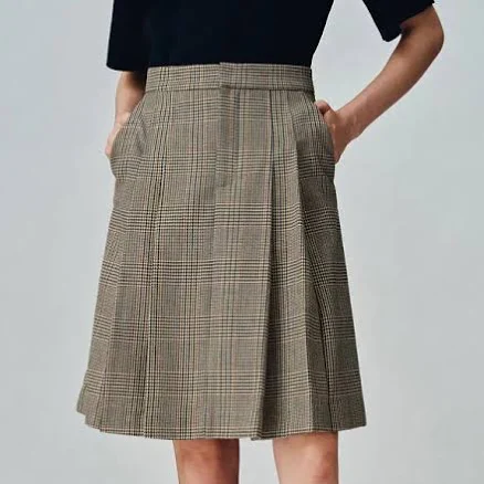 Javia Plaid Pleated Merino Wool Skirt