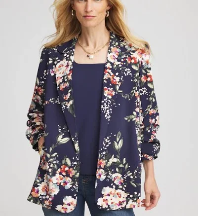 Chico's Women's Floral Ruched Sleeve Blazer Jacket