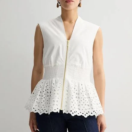 Women's Nine West Zipper Front Top, Size: Small, White Knight