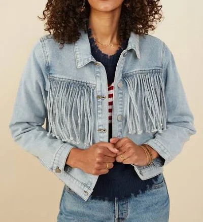 Hayden Los Angeles Women's Boho Inspired Fringed Denim Jacket
