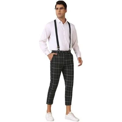 Lars Amadeus Men's Tapered Leg Plaid Cropped Pants