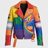 LGBTQ Studded Rainbow Panel Leather Jacket – Unisex Pride Parade Moto Coat
