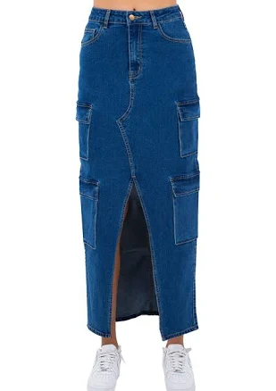 Women's High Waist Denim Cargo Skirt