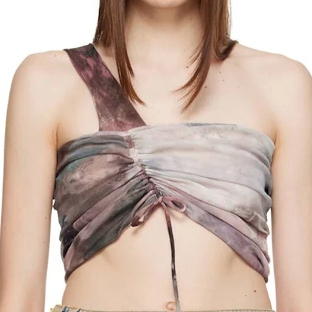 Balmain Women's Asymmetric Pastel Tulle Crop Top