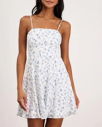 Lulus Floral Print Swiss Dot Tie-Back Mini Dress