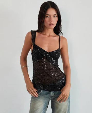 Iranila Asymmetric Sequin Top