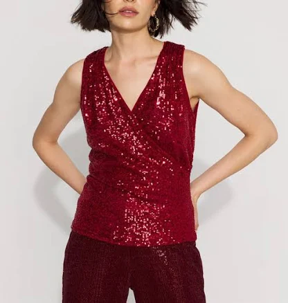 White House Black Market Petite Sequin Surplice Top