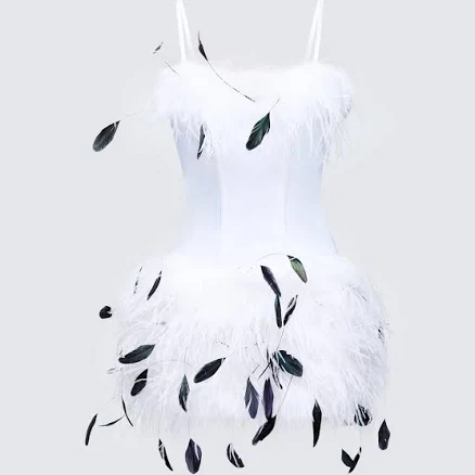 Feather Mini Dress with Ostrich Trim