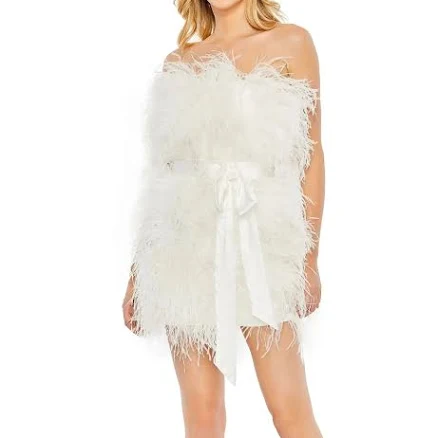 Mac Duggal Feather Embellished Strapless Mini Dress