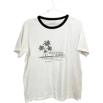 Saint Laurent White Cotton Palm Tree Print T-Shirt Size LSaint Laurent White Cotton Palm Tree Print T-Shirt Size L