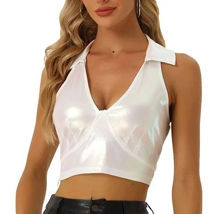Women's Holographic Shimmering Halter Crop Top