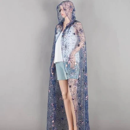 Starry Sequin Sheer Hooded Cape