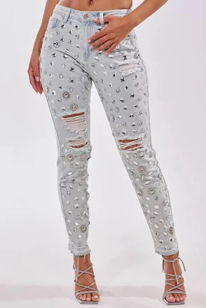 AKIRA Damn Girl Embellished Skinny Denim