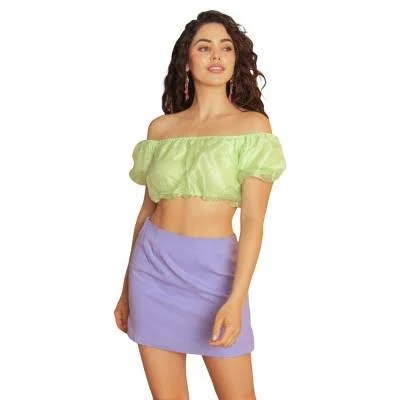 Slickblue Organza Puff Short Sleeve Crop Top