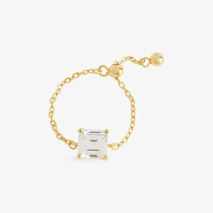 18ct Yellow- Plated Brass Cubic Zirconia Square Ring