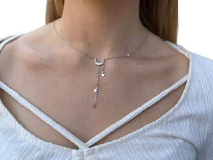 Hypoallergenic Crystal Crescent Moon & Star Choker Necklace