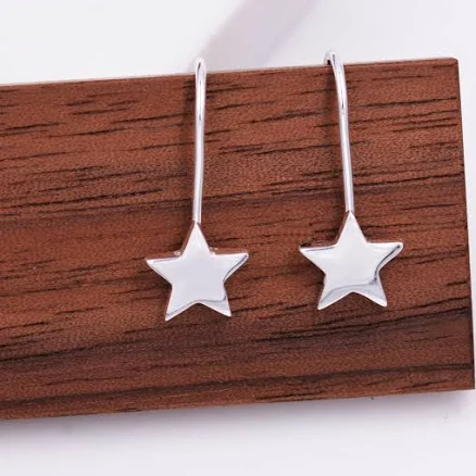 Sterling Silver Star Drop Earrings in Sterling Silver, Star Hook Earrings, Dangle Celestial Earrings