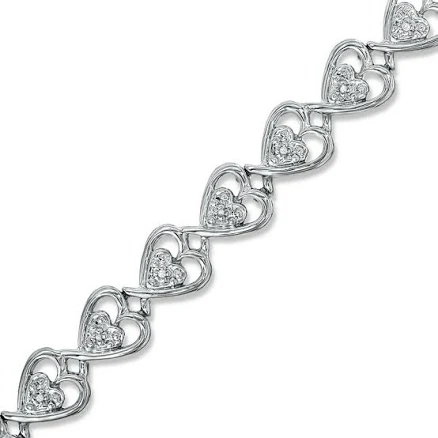 Zales 1/20 CT. T.w. Diamond Heart Line Bracelet in Sterling Silver