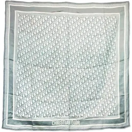 Christian Dior Gray and Navy Blue Silk Twill Dior Oblique Diortwin 90 Square Scarf | DBLTKE Luxury Consignment Boutique