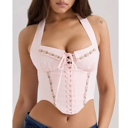 House of CB Women's Demi Floral-Embroidered Stretch-Cotton Corset Top