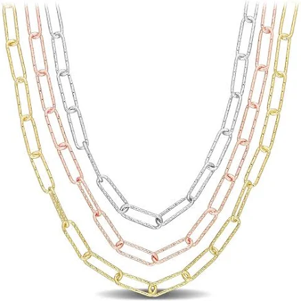 14K Yellow White and Rose Gold Tri-Color Three-Strand Necklace