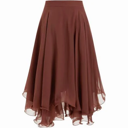 Chiffon Mid Rise Layered Ruffle Midi Skirt