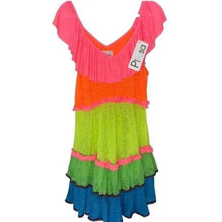 Pitusa Neon Rainbow Ruffle Mini Dress