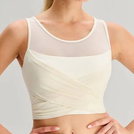 Berlook Mesh Panel Wrap Crop Tank with Built-in Bra