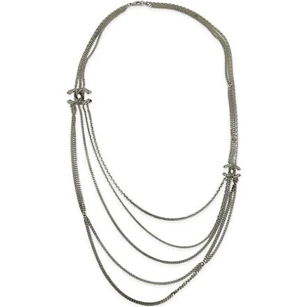CHANEL Crystal CC 5 Strand Chain Necklace