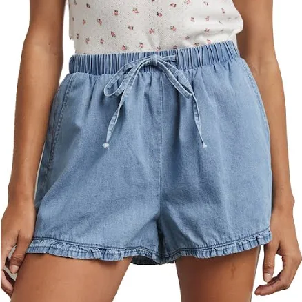 Ruffle Hem Denim Shorts