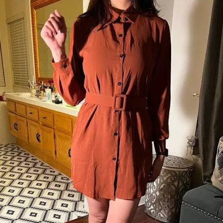 Orange Belted Dress Shirt
