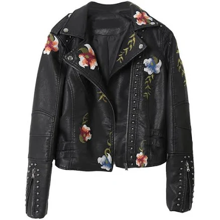 Rivet Embroidered Vegan Leather Jacket
