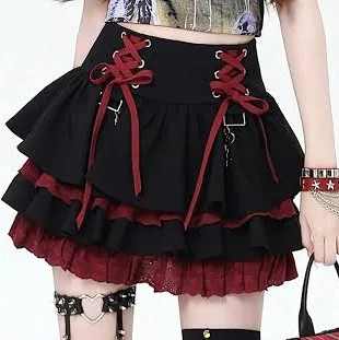 Y2K Lace-up Tiered Skirt