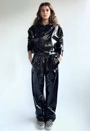 Black Patent Faux Leather Pants: High Waist Techno Latex Trousers
