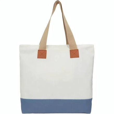 Muka Color Accent Canvas Tote Bag, Two-tone Cotton Shoulder Bag - White / Blue, Cotton Canvas