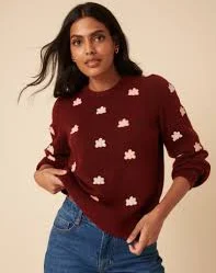 Burgundy Flower Embroidered Jumper