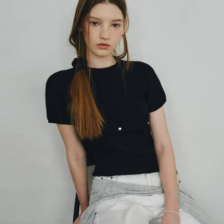 MONGDOL Holgarment Half Neck Pleated Knit Top
