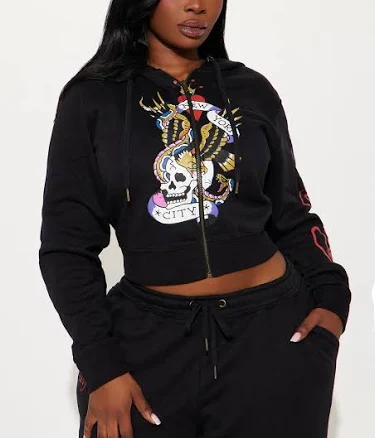 Fashion Nova Women's Ed Hardy NYC Zip Front Hoodie