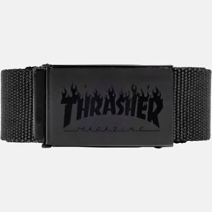 Thrasher Men's Flame Logo Web Belt with Buckle Bottle Opener
