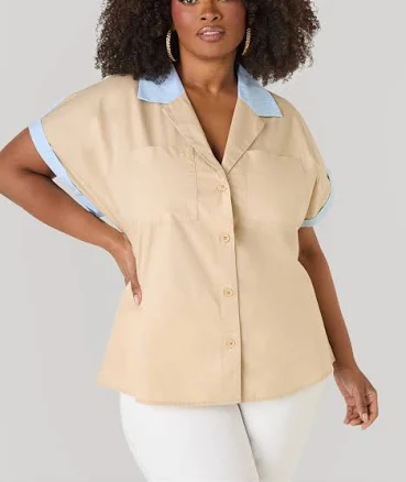 Ashley Stewart Plus Size Striped Cotton Shirt