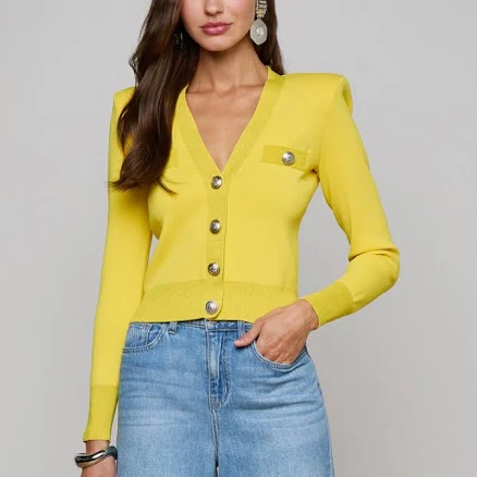 Taya Cropped V-Neck Cardigan