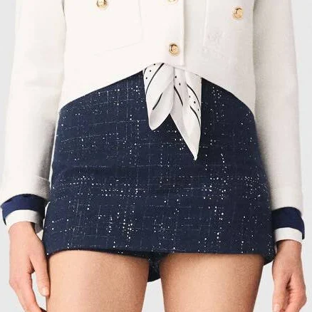 Maje Women's cotton Layered effect embellished skort for Spring/Summer, size Medium, in color Navy / Blue