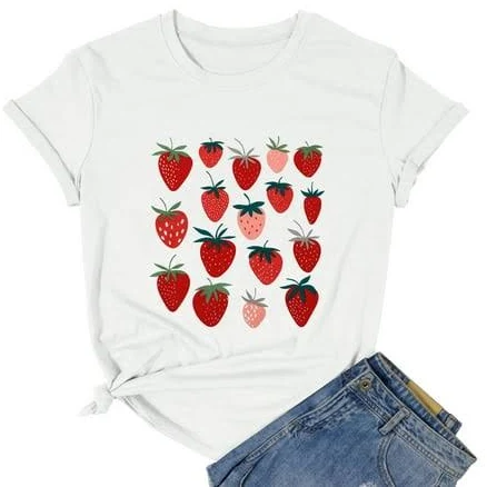 Vilove Women's Strawberry Cottagecore Graphic T-Shirt