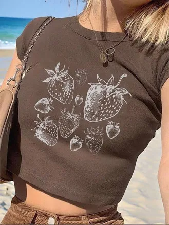 SHEIN Women's Slim Fit Strawberry Crop Top