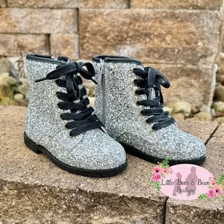 Glitter Combat Boots with Side Zipper