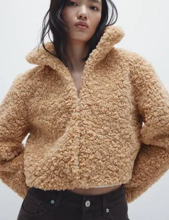 H&M Ladies Cropped Teddy Fleece Jacket