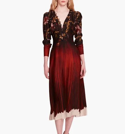 Marchesa Notte Women's Printed Georgette V-Neck Midi Dress